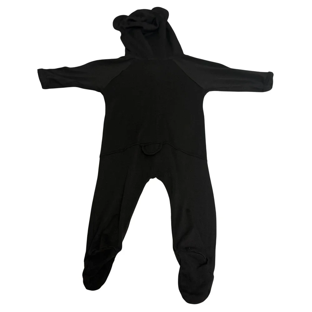 Kate Quinn Bamboo Black‎ Hooded Footie Romper with Bear Ears 0-3M Snap Front